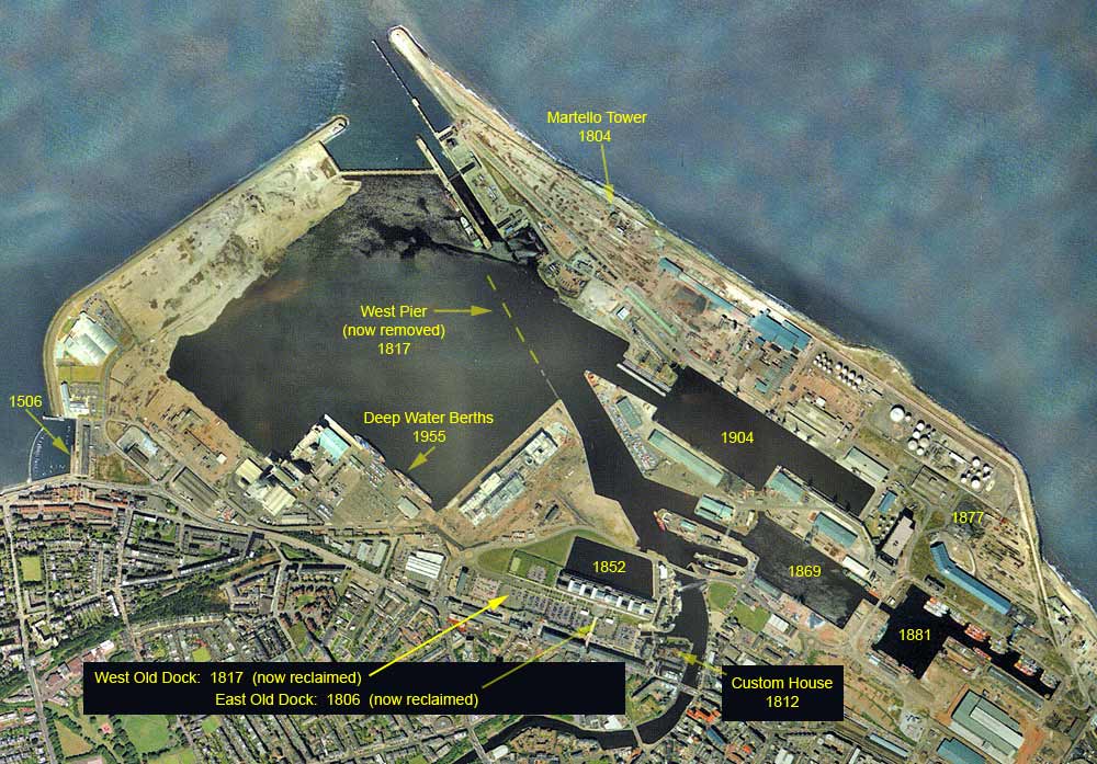 Aerial view of Leith Docks  -  2001  -  with dates