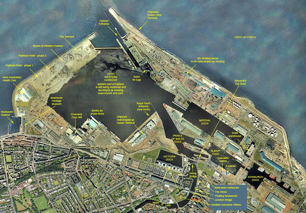 Aerial view of Leith Docks  -  2001  -  with key