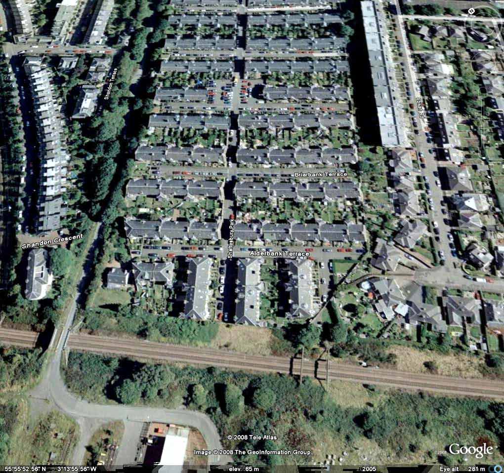 Google Earth Image  -  Looking to the NE across Merchiston Terraces