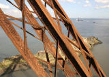The Forth Bridge  -  about to be painted  - Looking down on the island of Inchgarvie in the Firth of Forth.