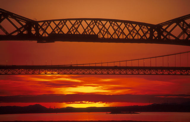 The Forth Bridges  3  -  Sunset with Train