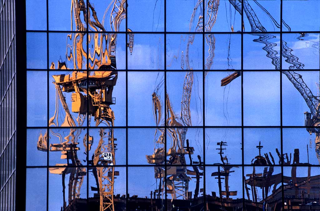 London Docklands  Reflections  -  Cranes and Load