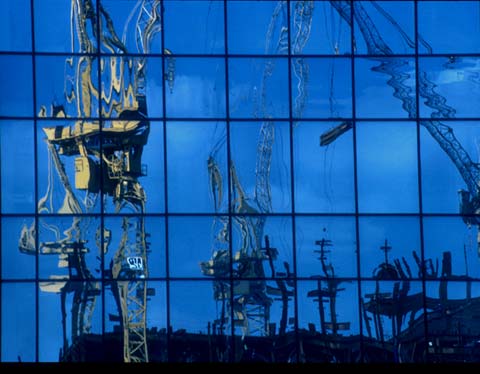 Cranes  3  -  London Docklands  -  Reflection of Cranes in the Docks  -  while rebuilding London Docklands