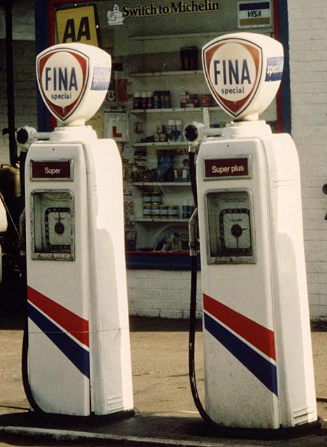 Fina Garage in the Scottish Highlands  - zoom-in to the pumps on the left