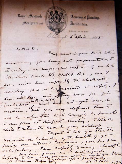 Letter from D O Hill to P Allen Fraser  -  6 April 1868  -  Page 1