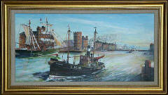 One of a series of paintings of harbours around Edinburgh by 'The Leith Artist', Frank Forsgard Manclark  -  Leith Harbour
