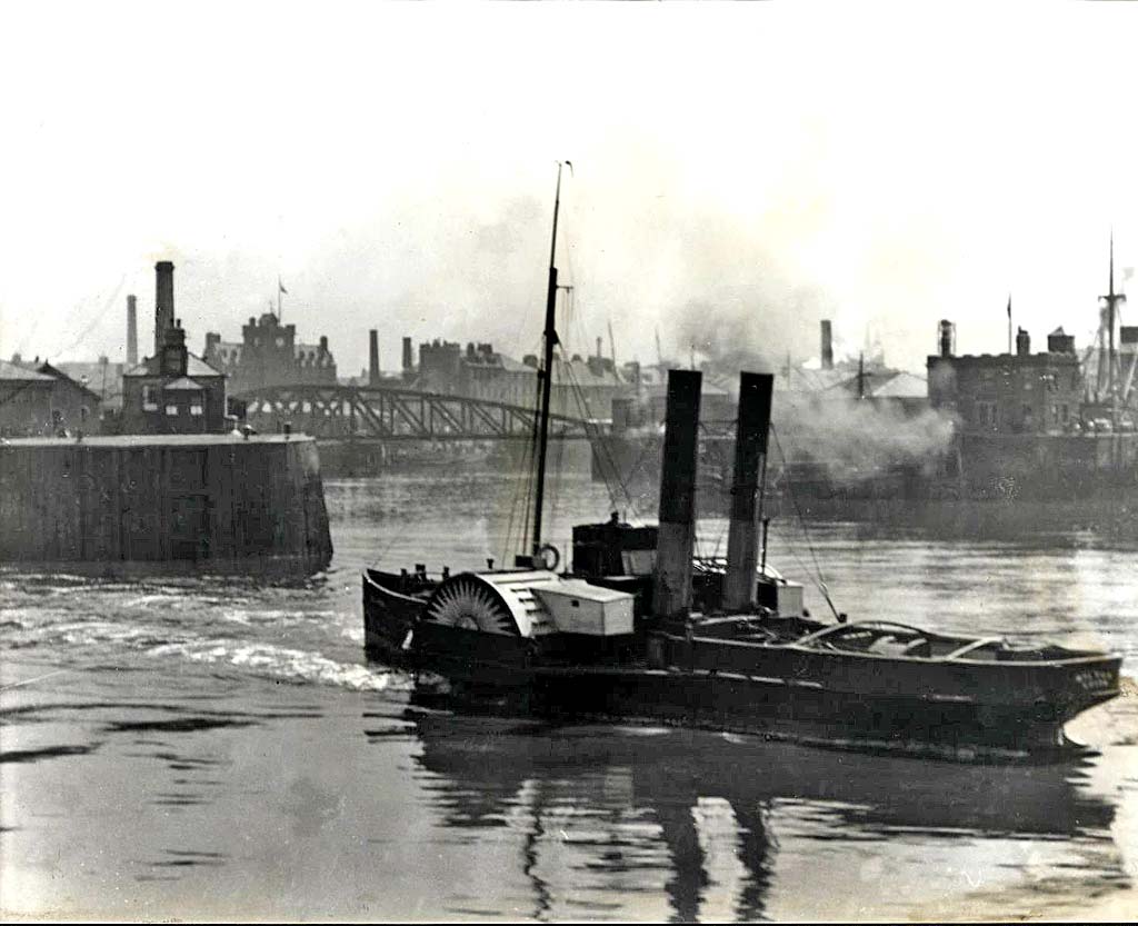 Alex Ayton Glass Plate  -  Leith  -  Paddle Steamer and Swing Bridge