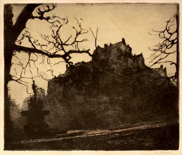 Etching of Edinburgh Castle by Robert Scott Forrest