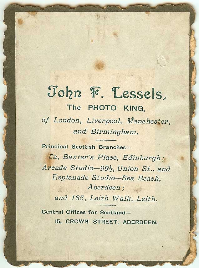The back of a Photograph by John Fraser Lessels