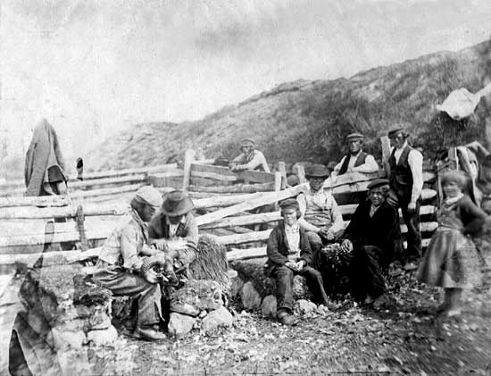 Photograph of a group at a Fence  -  possibly taken by Horatio Ross