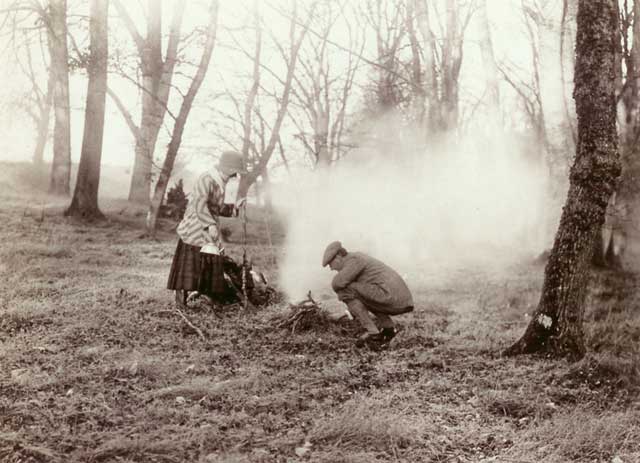 Photograph from the family of Horatio Ross  - Preparing the Fire in the Scottish Highlands