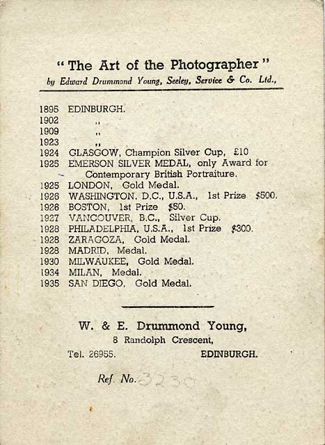 The back of a photograph by Drummond Young  -  probably around 1940