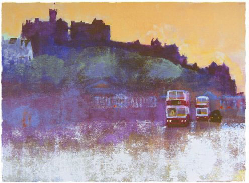 Print of Edinburgh, 'EdinburghCastle and Buses', by Colin Ruffell, Brighton, Sussex, England
