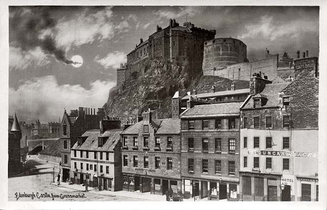 Edinburgh Castle from the Grassmarket  -  post card - Alex Anderson