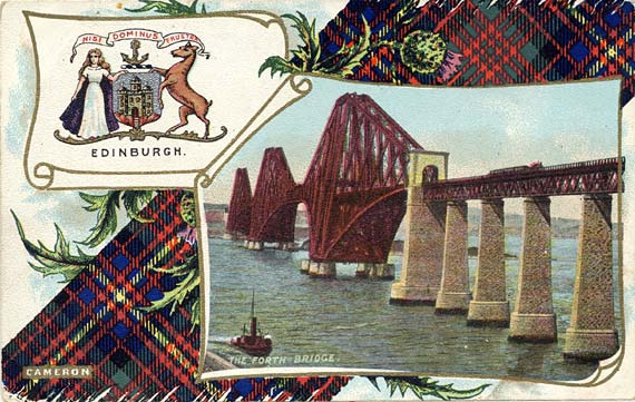 B & R Postcard  - The Forth Bridge, with Cameron tartan