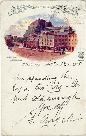 Post Card - Castle from Grassmarket, Edinburgh - by James Patrick