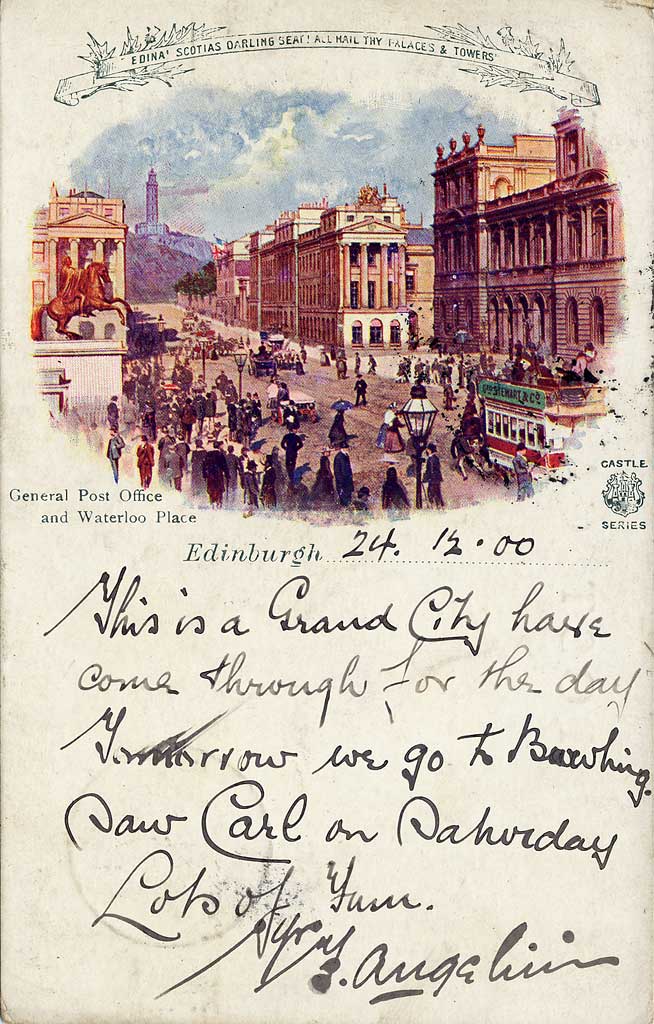Postcard  - George Stewart & Co's Castle Series  -  General Post Office and Waterloo Place, Edinburgh