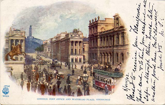 Postcard  -  Castle Series  -  General Post Office and Waterloo Place