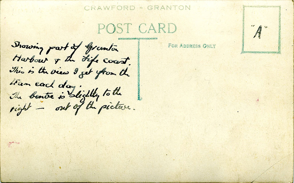 The Back of a Postcard from 'Crawford - Granton'  -  View looking over Granton Harbour from Granton Road