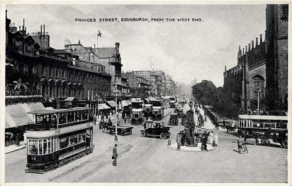 Princes Street  -  Heavy Traffic at the West End  -  a black and white photograph by E T W Dennis & Sons