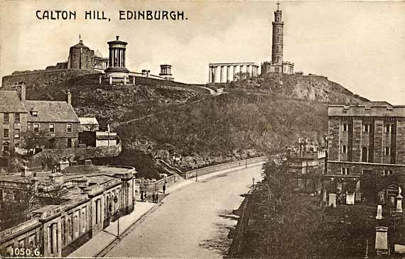 A Hartmann postcard  -  Calton Hill with an advert on the back