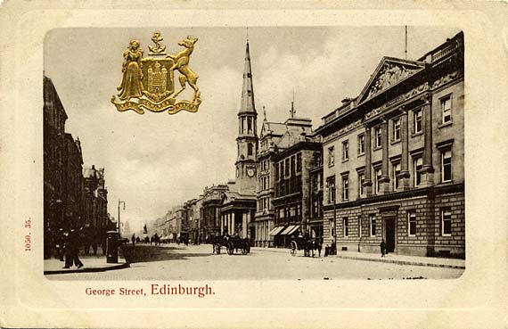 Hartmann Real Glossy Tartan Series Postcard  -  Sepia with Edinburgh Coat of Arms  -  George Street
