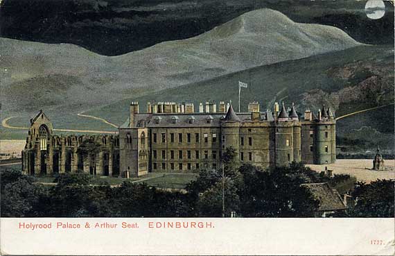 Hartmann Postcard  -  Holyrood Palace and Arthur Seat  -  Moonlight effect