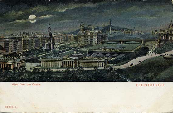 Hartmann Postcard  -  View from Edinburgh Castle  -  Moonlight effect