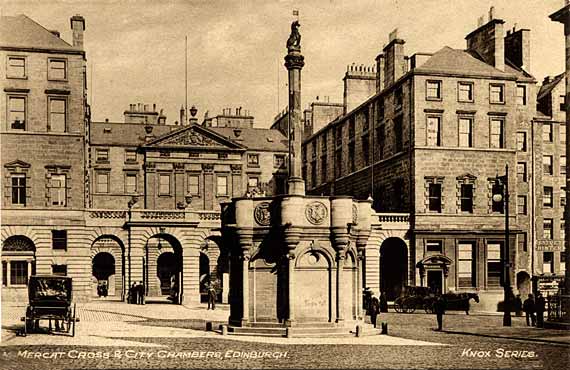 The Mercat Cross and City Chambers  -  Postcard in the 'Knox series' by W J Hay