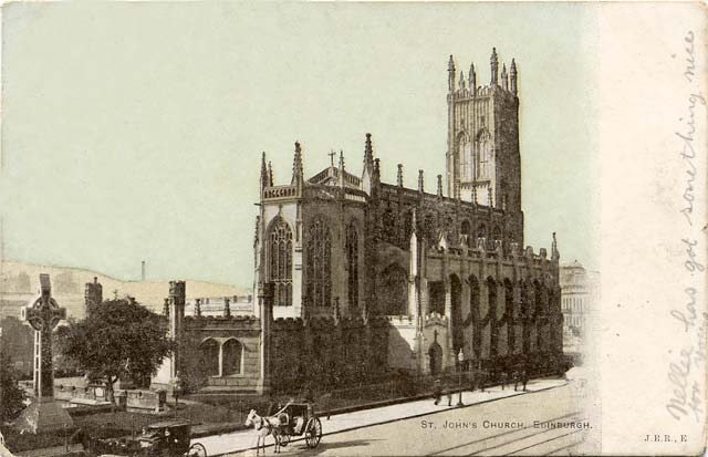 Postcard published by John R Russel of Edinburgh (JRRE)  -  St John's Church at the West End of Princes Street
