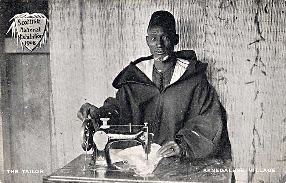 Postcard by John A McCulloch, Edinburgh  -  The Tailor in the Senegalese Village at the Scottish National Exhibition, 1908