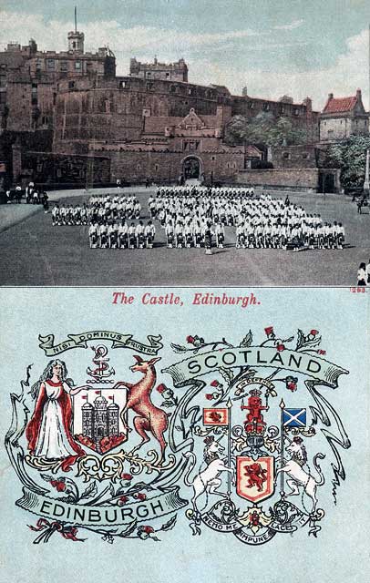 Postcard published by John Menzies & Co.  -  No 1293  -  Edinburgh Castle and esplanade