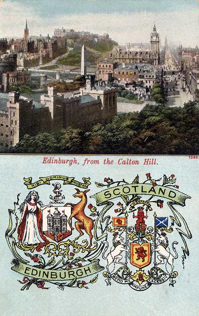 Postcard published by John Menzies & Co.  -  No 1293  -  Edinburgh from Calton Hill