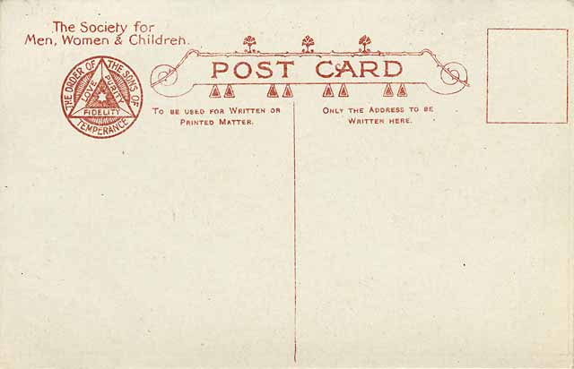 The back of a Postcard published by the Order of the Sons of Temperance Friendly Society  -  Edinburgh Castle