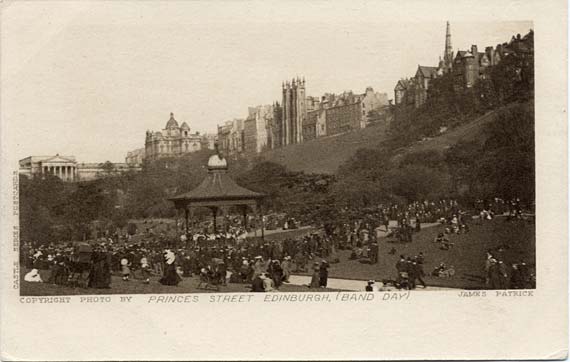 Postcard  -  James Patrick  -  Castle Series  -  Princes Street Gardens, Band Day
