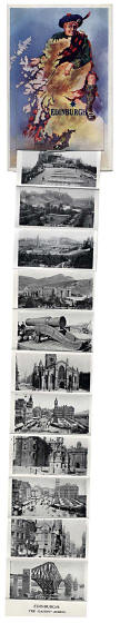 Pocket Novelty card containing 10 small views of Edinburgh  -  Picture on the front is of Scotland - Card opened