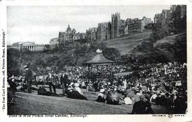 Post Card  -  Princes Street Gardens and Bandstand  -  WR & S - Reliable Series