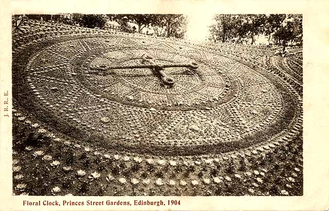 Postcard by J R Russell, Edinburgh  -  Floral Clock in Princes Street Gardens  -  1904