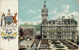 Postcard published by S Hildesheimer  -  Princes Street Showing the North British Hotel and Edinburgh Coat of Arms