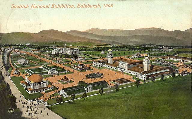 Postcard in 'Valentine Souvenir Post Card'  Series  Aeriel View of the Scottish National Exhibition  -  Edinburgh, 1908