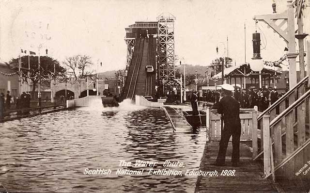 A Valentine "XL Real Photograph" postcard of the Water Chute at the Scottish National Exhibition, Edinburgh, 1908