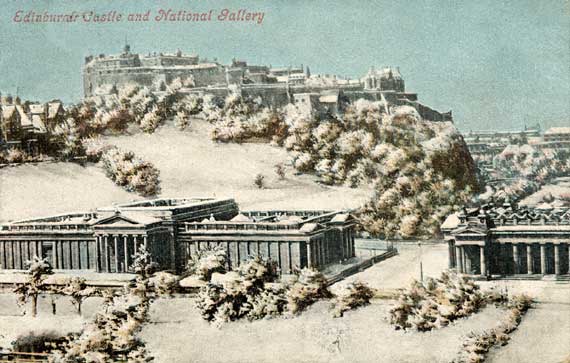 Postcard by Valentine & Co  -  Edinburgh Castle and the National Galleries in winter
