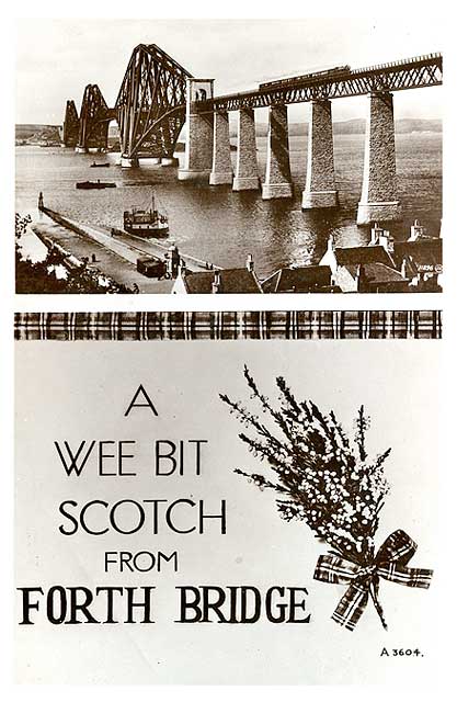 Valentine Postcard  -  The Forth Bridge (1936) and Lucky Whie Heather