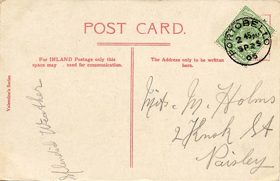 Portobello High Street  - The back of a Valentine Postcard, 1905