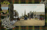 Postcard by Valentine  -  Looking to the east along Princes Street from Frederick Street  -  coloured  -  back of blue car  -  with Hunting Stewart tartan surround car