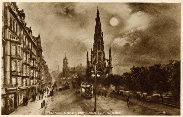 Valentine Postcard  -  View to the east along Princes Street, from the foot of the Mound  -  1923  -  Photogravure