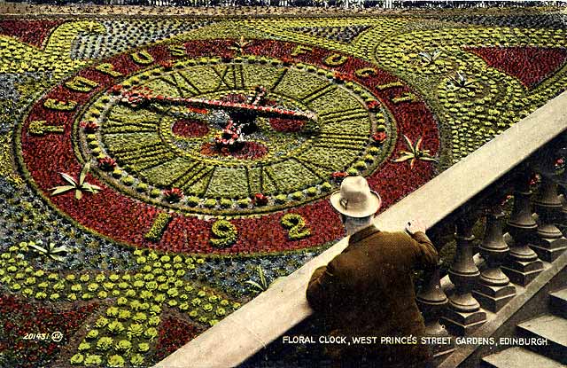 Postcard by Valentine -  Floral Clock in Princes Street Gardens  -  1927
