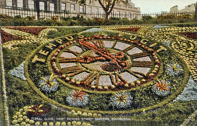 Postcard by Valentine -  Floral Clock in Princes Street Gardens  -  1928