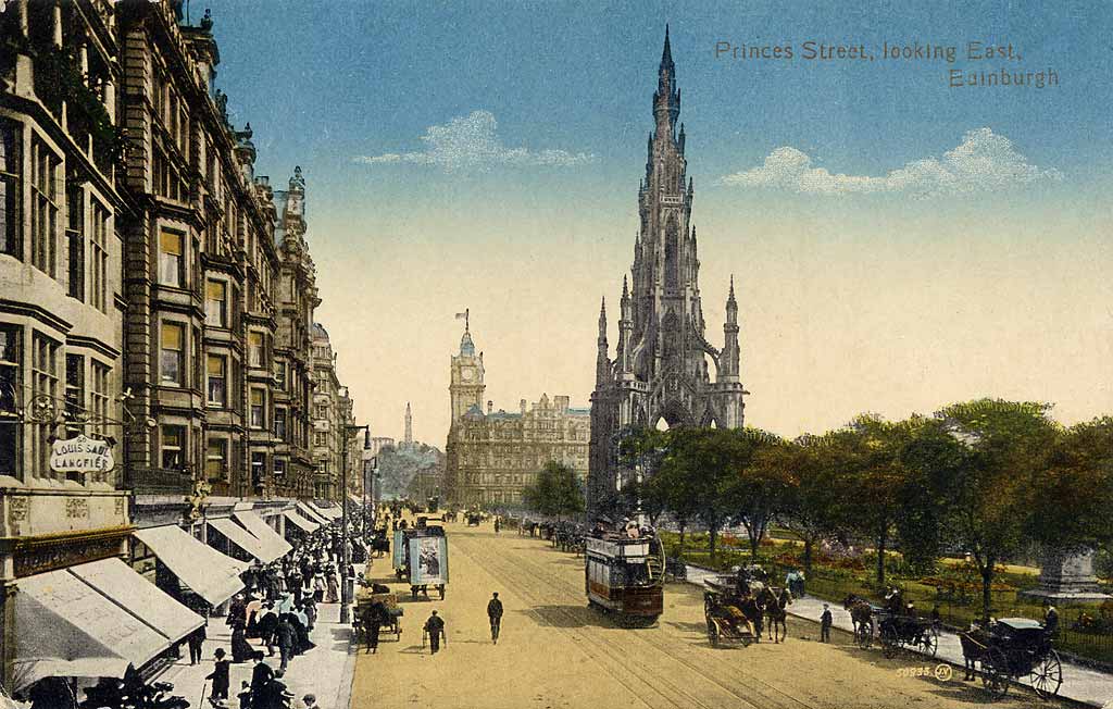 Valentine Postcard  -  View to the east along Princes Street, from an upper floor in Princes Street, from the foot of the Mound  -  1905