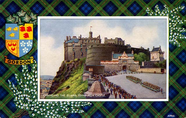 Valentine Postcard  -  Tartan Border  -  Gordon  -  Changing the Guard at Edinburgh Castle